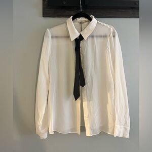 Alice + Olivia 100% Silk Shirt with Silk Black Tie